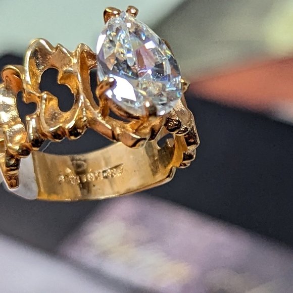 RC Covenant Vintage Brutalist Faux 3ct + Cz Diamond Amazing 14mm Pear Shape Ring - Picture 6 of 7